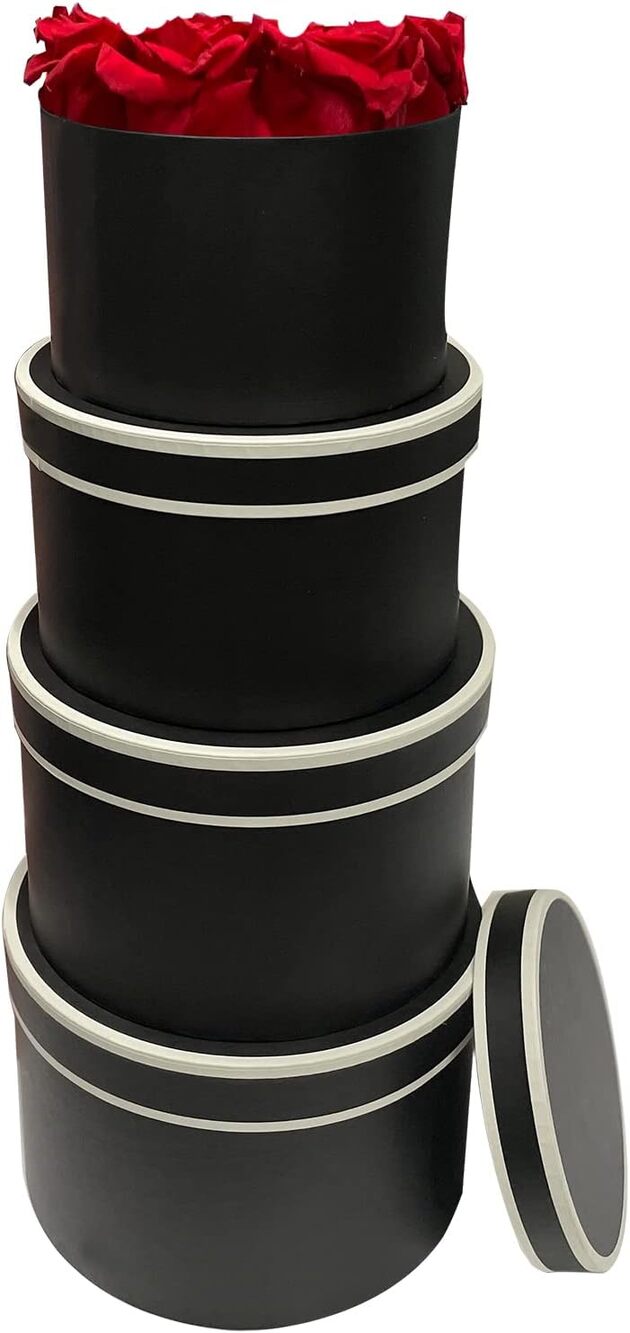 Round Gift Boxes with Lids for Presents, Flowers, Bridesmaid, 4 Pack-Black